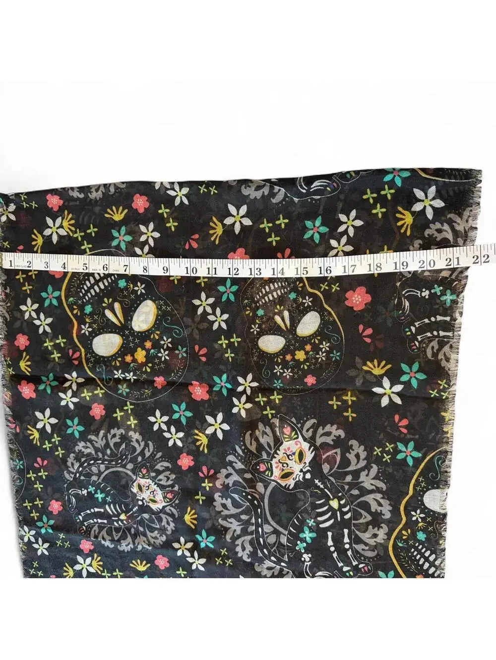 Day of the Dead Sugar Skull Cat Infinity Scarf Black Floral